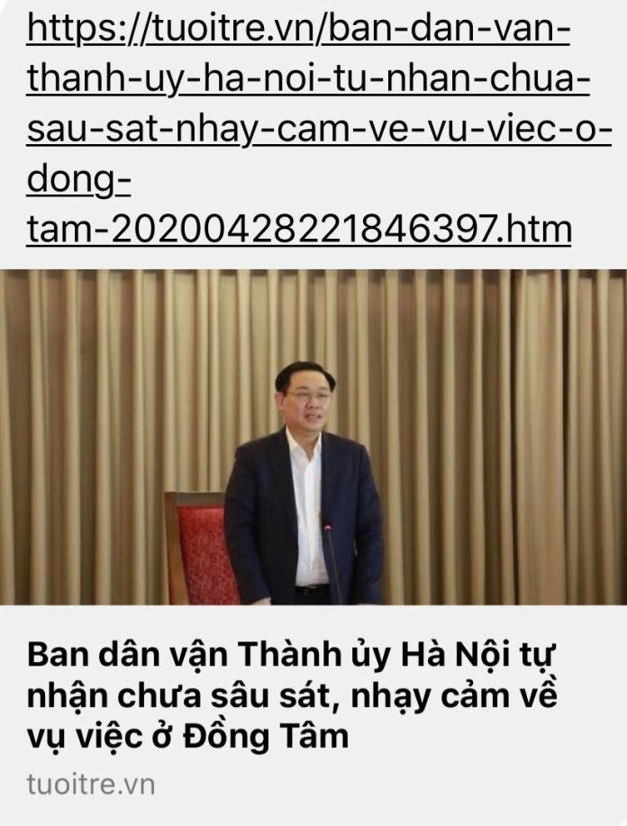 Các báo điện tử online phải nhanh chóng sửa tin sai lệch về cuộc họp của Ban dân vận Thành ủy Hà Nội