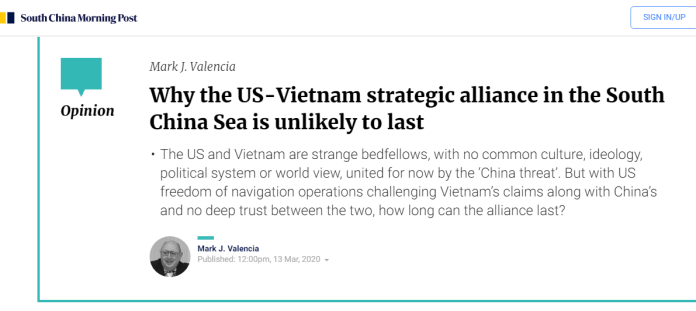 Con bài “học giả quốc tế” người Mỹ Mark J. Valencia bênh vực quyền lợi Trung Quốc ở Biển Đông