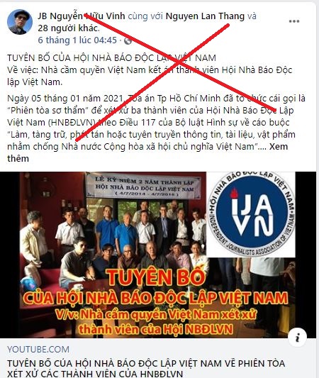 JB Nguyễn Hữu Vinh đòi thả tự do cho các thành viên trong “Hội nhà báo độc lập”