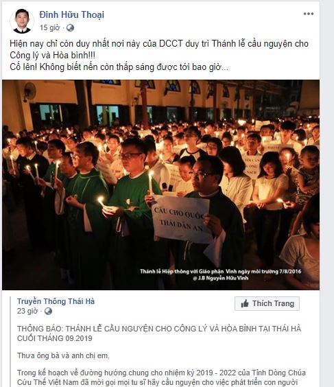 LM DCCT Đinh Hữu Thoại: Chỉ còn Gx Thái Hà tổ chức thánh lễ công lý & hòa bình hàng tháng