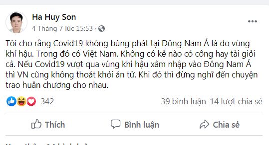 LS Hà Huy Sơn và câu chuyện khí hậu đối với dịch Covid19!