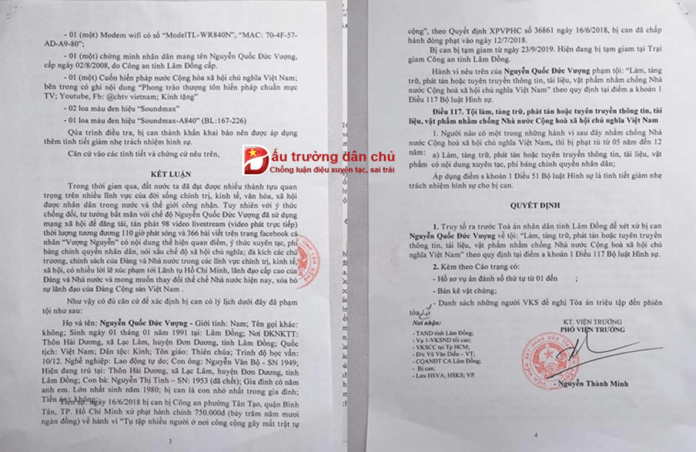 Ngay mai xét xử tên Nguyễn Đức Quốc Vượng về tội tuyên truyền chống Nhà nước Việt Nam