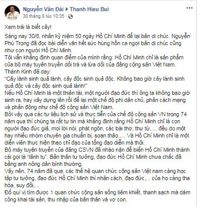 Nguyễn Văn Đài bất lực khi tấn công vào hình tượng Chủ tịch Hồ Chí Minh