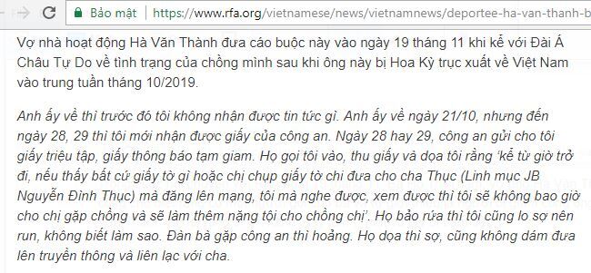 RFA hay vợ của Hà Văn Thành và linh mục Nguyễn Đình Thục là kẻ nói dối?!