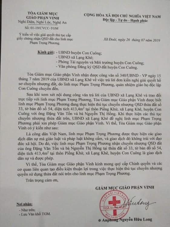 TGM GP Vinh phản hồi công văn UBND xã Lạng Khê (Nghệ An)