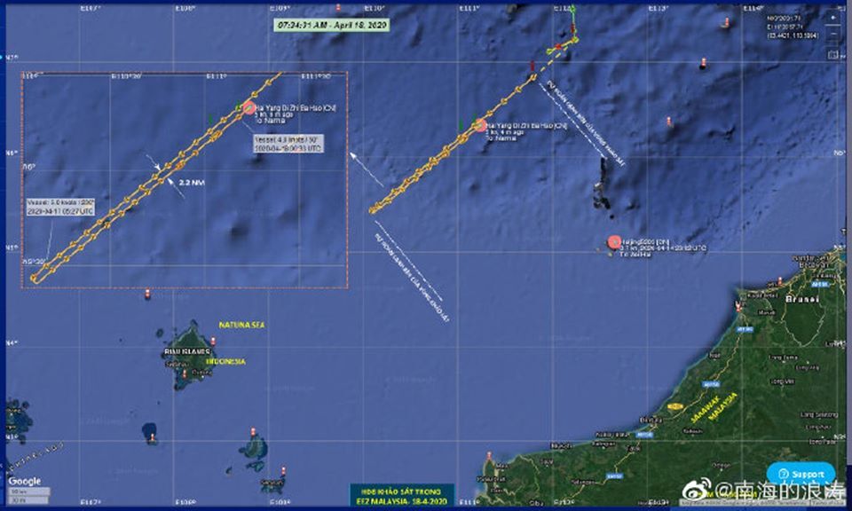 Tình hình hoạt động của tàu cướp “địa chất biển – 8” trên biển ngày 18/4: