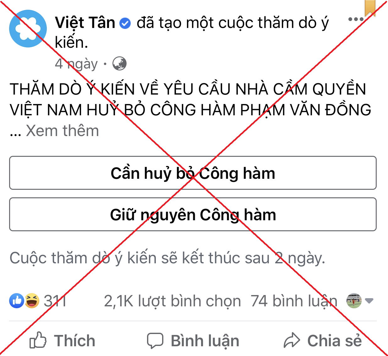 Trò hề mang tên “Thăm dò ý kiến hủy công hàm Phạm Văn Đồng” của Việt Tân