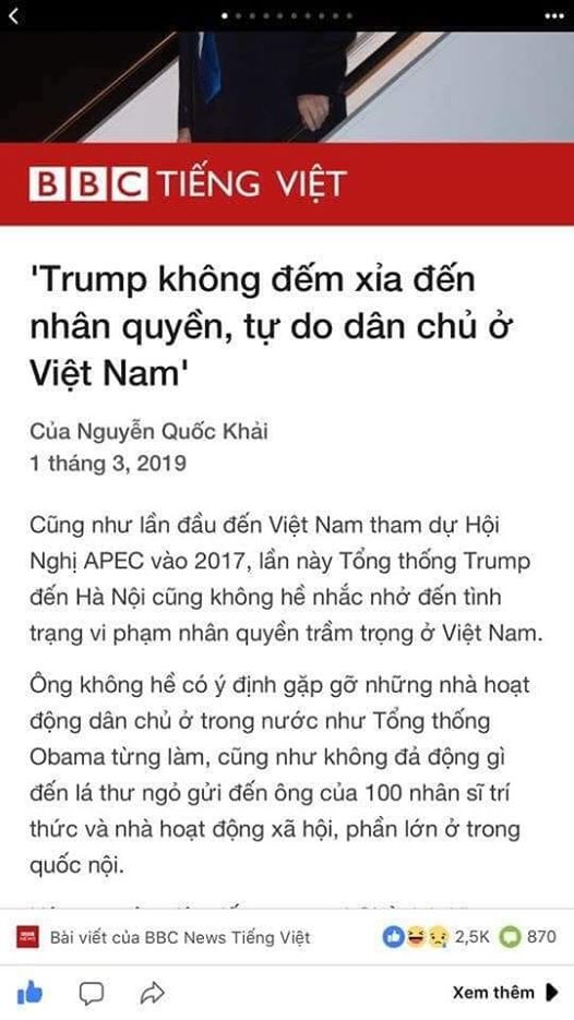 Tt D.Trump Đến Việt Nam, Không Có Chỗ Cho Dân Chủ Và Nhân Quyền