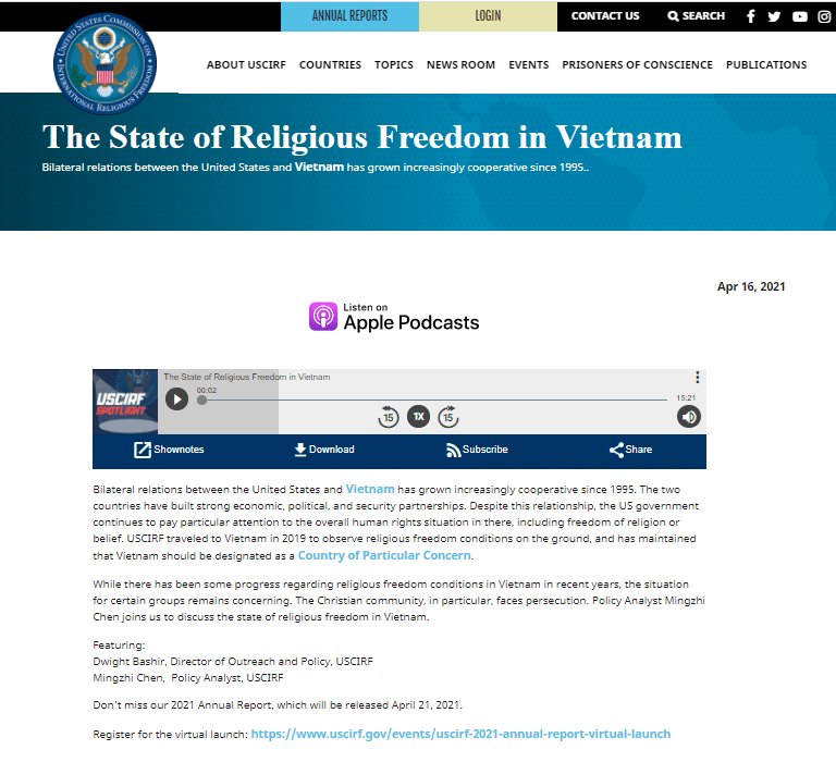 USCIRF và vấn đề tự do tôn giáo ở Việt Nam qua trường hợp vườn rau Lộc Hưng