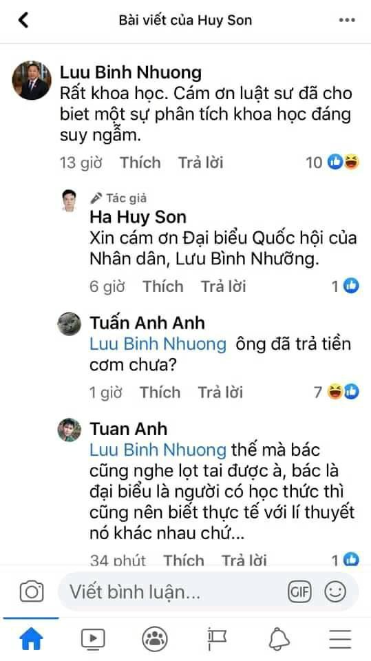 Vâng, ĐBQH Lưu Bình Nhưỡn g ủng hộ quan điểm của Luật sư Hà Huy Sơn...