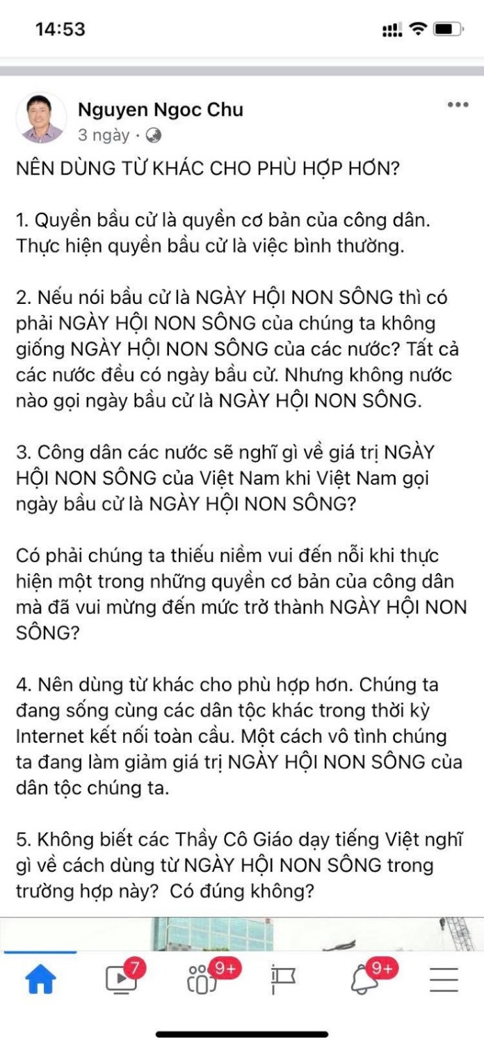 Về phát biểu của TS Nguyễn Ngọc Chu nhân ngày bầu cử
