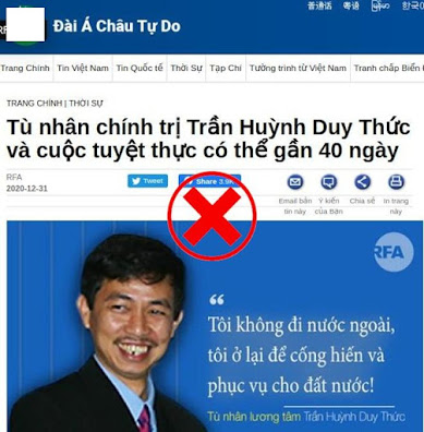 Vì sao chẳng ai quan tâm đến tuyên bố “tuyệt thực” của Trần Huỳnh Duy Thức