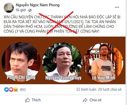 Vì sao Nguyễn Ngọc Nam Phong  phản đối phiên tòa xét xử các thành viên “Hội nhà báo độc lập”