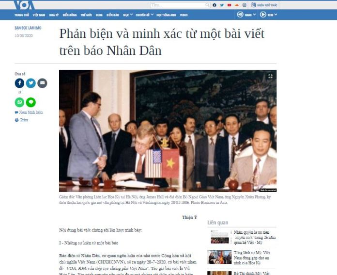 VOA Tiếng Việt lên tiếng về một bài viết trên báo Nhân dân