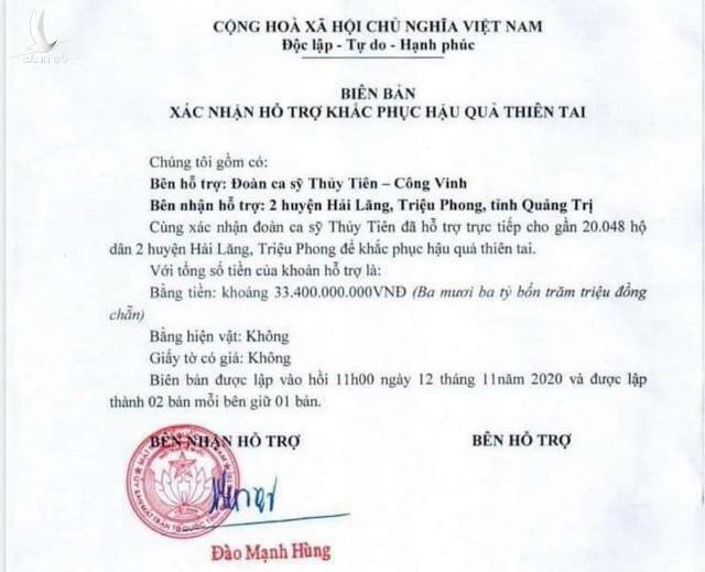 Xác minh số tiền Thuỷ Tiên từ thiện tại Quảng Trị ít hơn so với biên bản