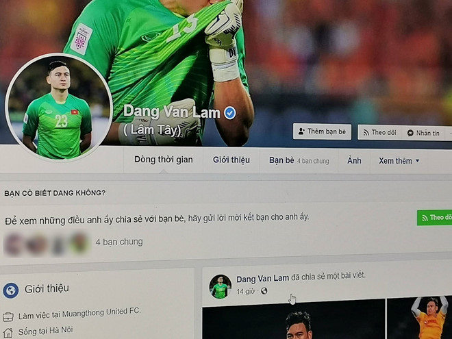 Facebook Đặng Văn Lâm bị chiếm quyền, lộ thông tin nhạy cảm