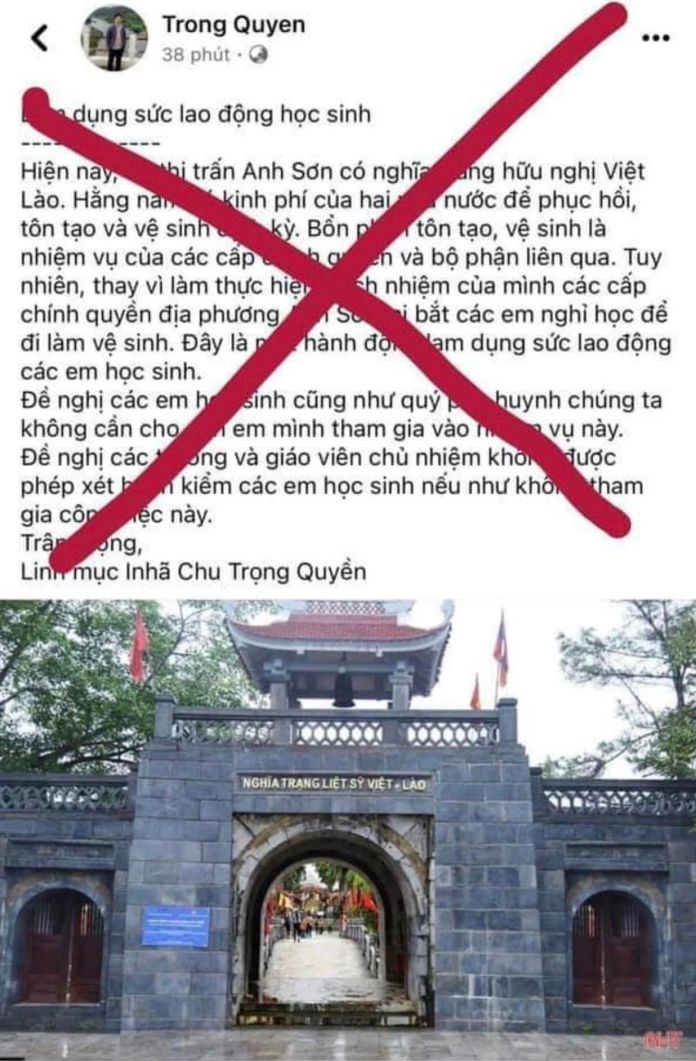 Nghệ An: Linh mục Chu Trọng Quyền ngăn cấm không cho học sinh vào thăm nghĩa trang liệt sĩ