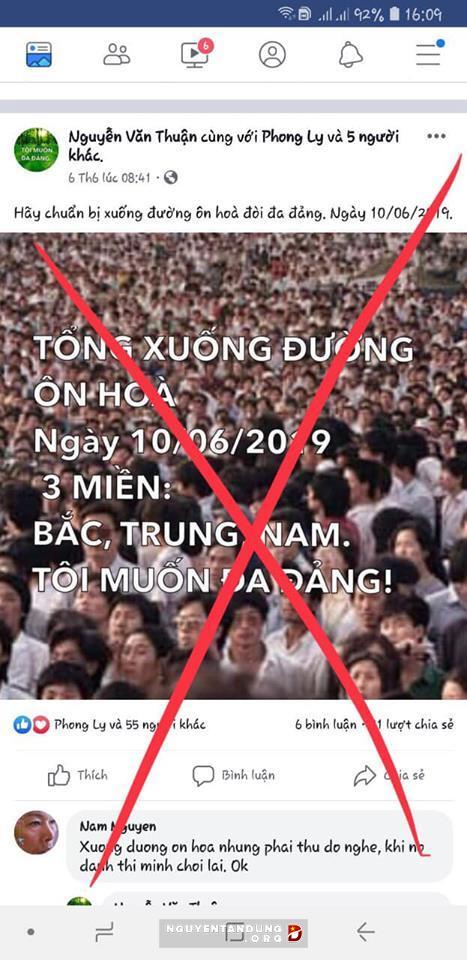 Âm Mưu "Tổng Biểu Tình" Vào Ngày 10/6/2019 Thất Bại Thảm Hại