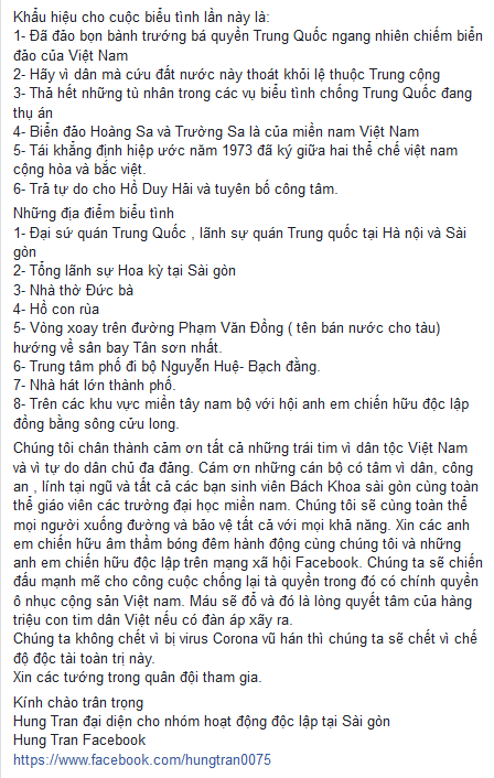 Bàn về lời kêu gọi biểu tình, bạo động vào ngày 31/05/2020