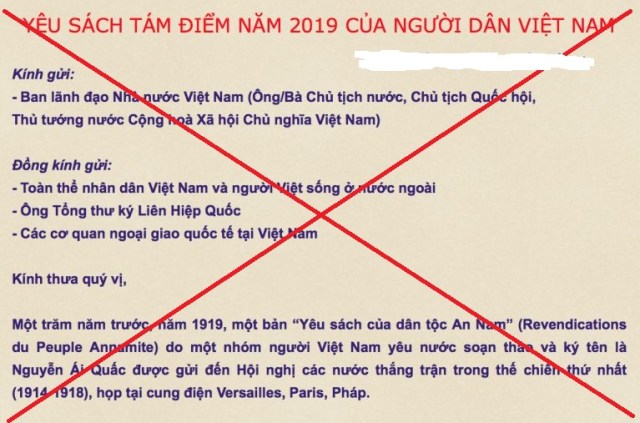 Bộ mặt thật “Yêu sách tám điểm năm 2019” của những kẻ tự xưng tự do, dân chủ, công lý