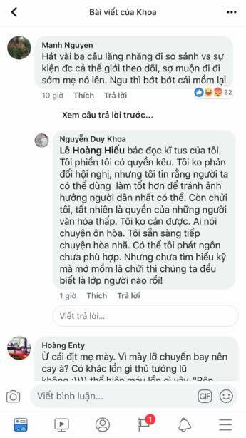 Ca sĩ Duy Khoa đăng bài về Hội nghị Thượng đỉnh và bị chửi sml