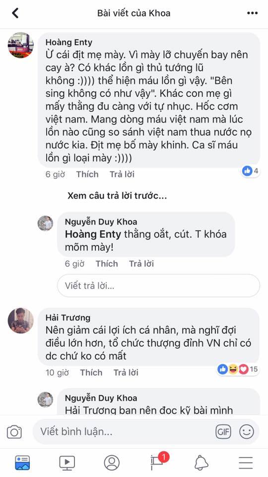 Ca sĩ Duy Khoa đăng bài về Hội nghị Thượng đỉnh và bị chửi sml