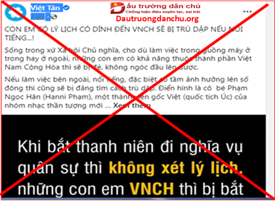 Cái nhìn chủ quan, luận điệu xấu xa, xuyên tạc tình hình nhân quyền, phân biệt đối xử ở Việt Nam của Việt Tân