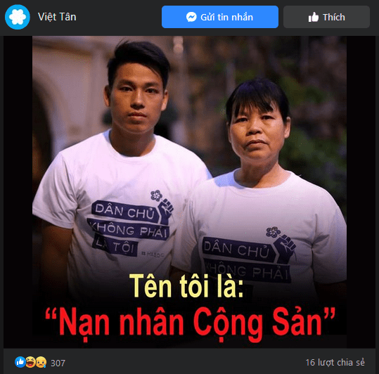 Cấn Thị Thêu vứt bỏ tên riêng, tự xưng là “nạn nhân Cộng sản”