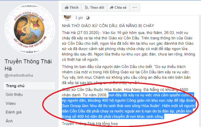 Cảnh sát giúp dập tắt đám cháy tại nhà thờ giáo xứ Cồn Dầu và thái độ vô ơn của truyền thông Thái Hà