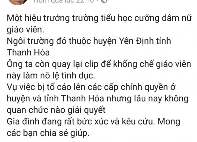 CÓ CHUYỆN HIỆU TRƯỞNG CƯỠNG DÂM NỮ HIỆU PHÓ HÀNG CHỤC NĂM KHÔNG?