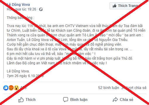 Có thật Lê Dũng Vova cùng đồng bọn bị Công an tạm giữ?