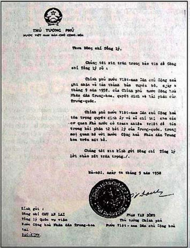 Công hàm Thủ tướng Phạm Văn Đồng 1958 không có ý nghĩa công nhận chủ quyền Trung Quốc  ở Trường Sa, Hoàng Sa. (Kỳ 1)