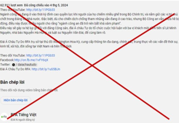 Đài Châu Á tự do RFA phải dừng ngay việc đăng tải  các luận điệu bịa đặt, xuyên tạc