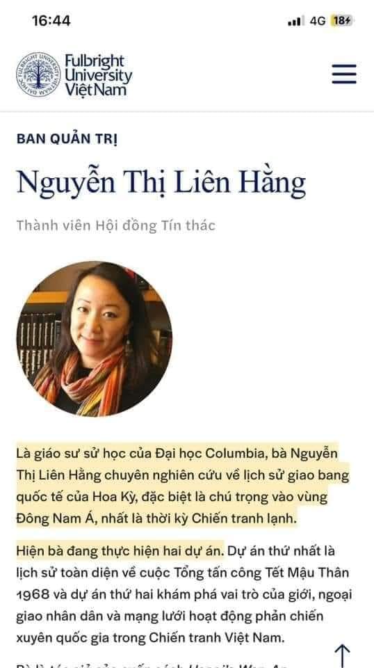 Đại học Fulbright: GS Nguyễn Thị Liên Hằng xuyên tạc lịch sử Việt Nam