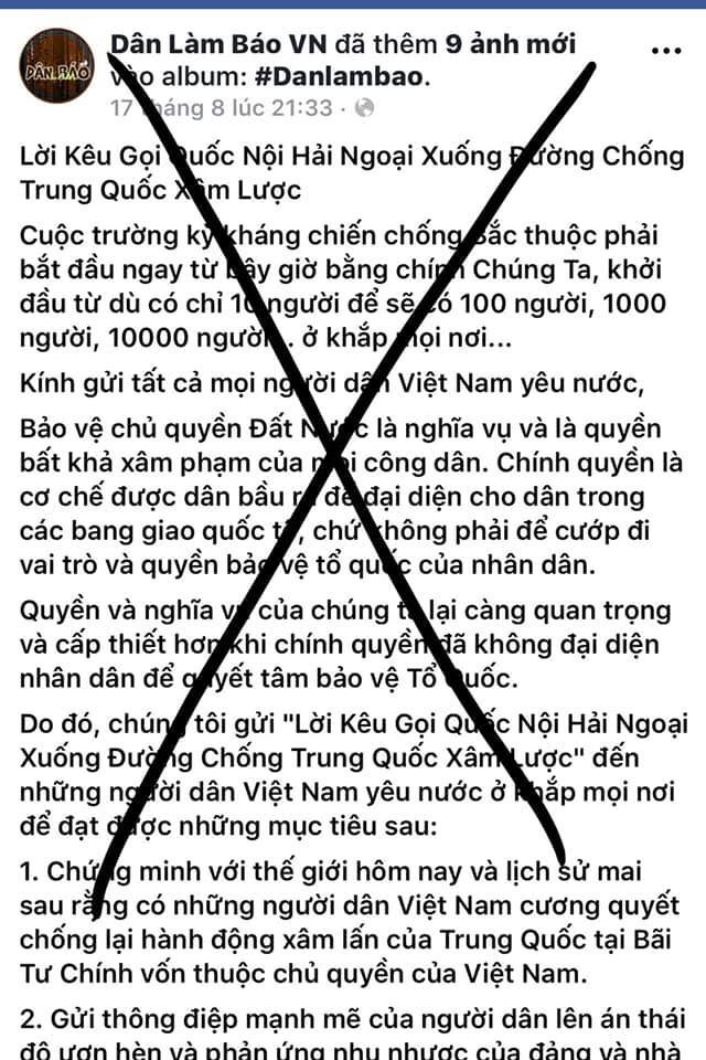 Đập tan âm mưu kêu gọi biểu tình của “Dân làm báo”, hòng gây bất ổn chính trị của đất nước