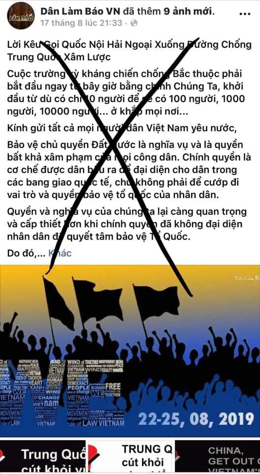 Đập tan âm mưu kêu gọi biểu tình của “Dân làm báo”, hòng gây bất ổn chính trị của đất nước