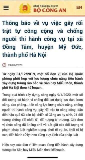 Đau xót trước sự hy sinh, mất mát của các đồng chí Công an, chúng ta càng căm thù trước sự khốn nạn của” đám khủng bố Kình - Công, đám rận chủ và bồi bút”