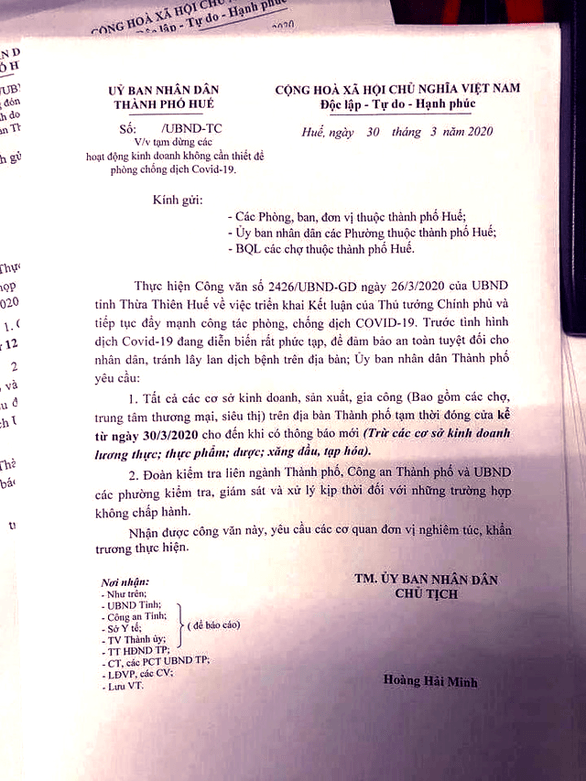 Để lộ văn bản chống dịch COVID-19 chưa được thông qua, Phòng Kinh tế Huế bị kiểm điểm