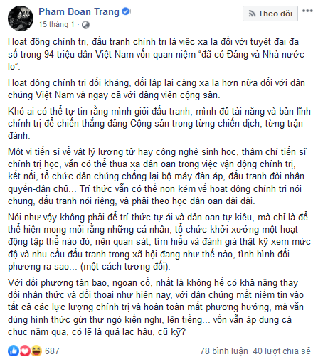 Đoan Trang chỉ là người thực hiện quyền tự do ngôn luận?