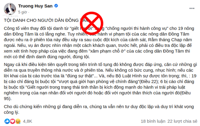 Đòi thay đổi tội danh vụ án Đồng Tâm, Trương Huy San toan tính gì?