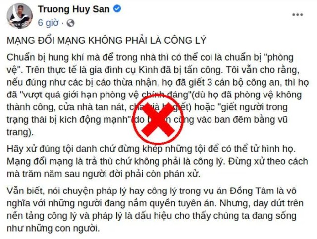 Động cơ phía sau dòng trạng thái mùi mẫn vụ Đồng Tâm của Trương Huy San