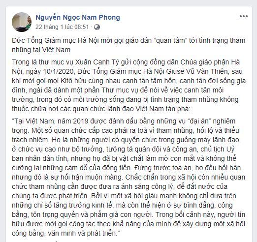 Đức Tổng Giám mục Hà Nội hay linh mục Nguyễn Ngọc Nam Phong đã quên?!