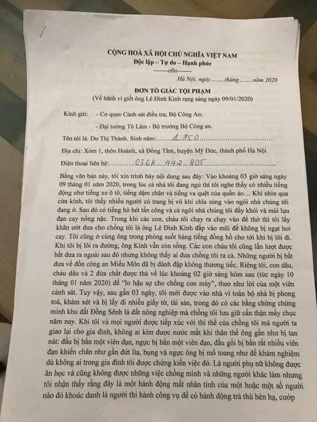 Đứng đơn đề nghị làm rõ cái chết của ông Kình: lộ diện những kẻ đứng đằng sau kích động!