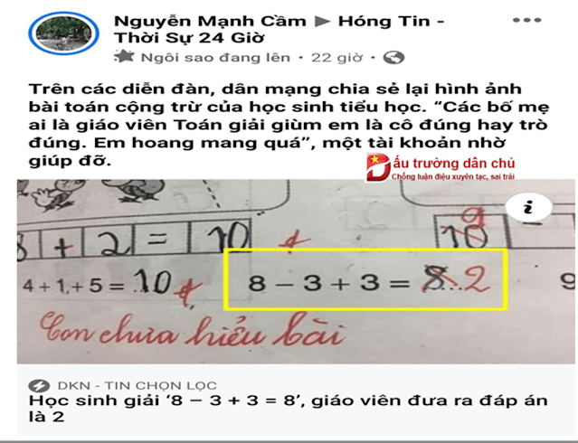 Đừng tạo cớ 'câu like' cho những kẻ gây hoang mang dư luận về một bài toán cộng của học sinh tiểu học