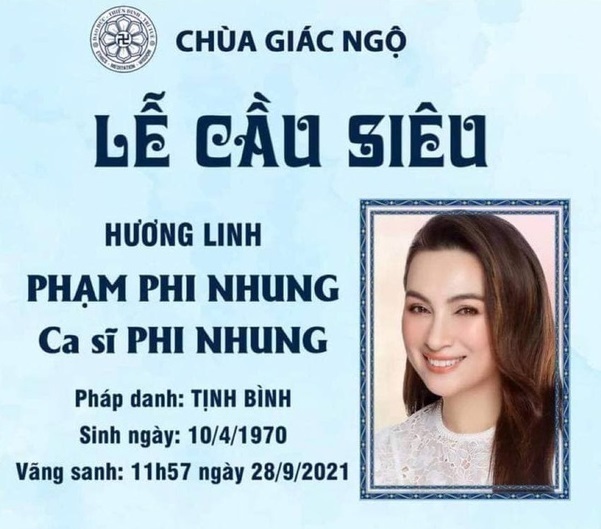 Gia đình tổ chức lễ cầu siêu và tưởng nhớ ca sĩ Phi Nhung tại chùa Giác Ngộ