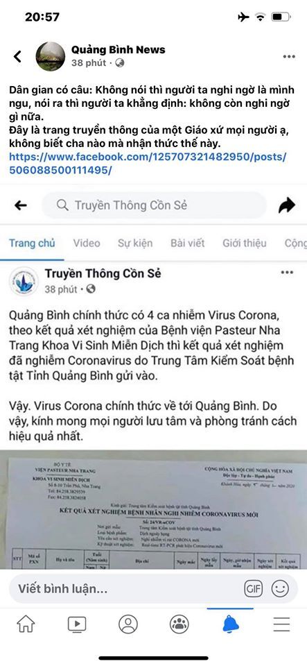 Giáo xứ Cồn Sẻ thông tin bia đặt về số người nhiễm virus corona