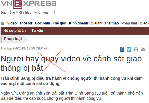 Giật tít “người hay quay video về cảnh sát giao thông bị bắt”, báo VnExpress có mục đích gì?