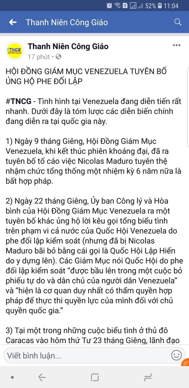 Hả hê trước tình hình Venezuela - Bọn phản động đội lốt Công giáo đã lộ nguyên hình!