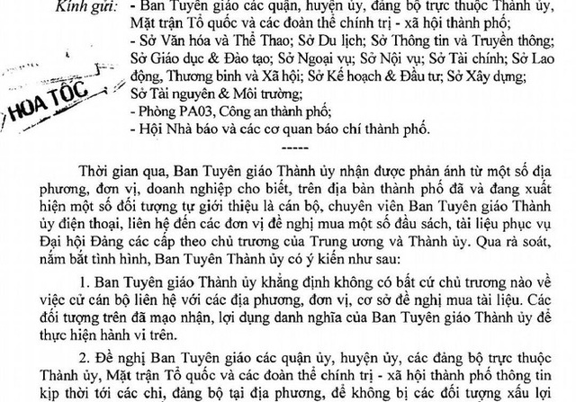 Hải Phòng: Cảnh báo tình trạng kẻ xấu mạo danh cán bộ Ban Tuyên giáo gạ mua tài liệu Đại hội Đảng