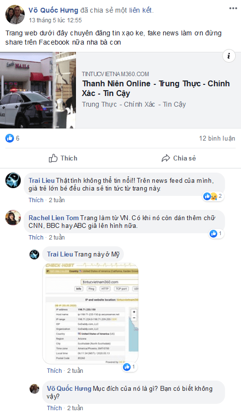 Hành vi tung tin giả để kích động, chia rẽ dư luận của trang Tintucvietnam360.com